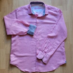 Robert Graham Mens Pink Classic Fit Linen Cotton Blend Button Down Shirt L